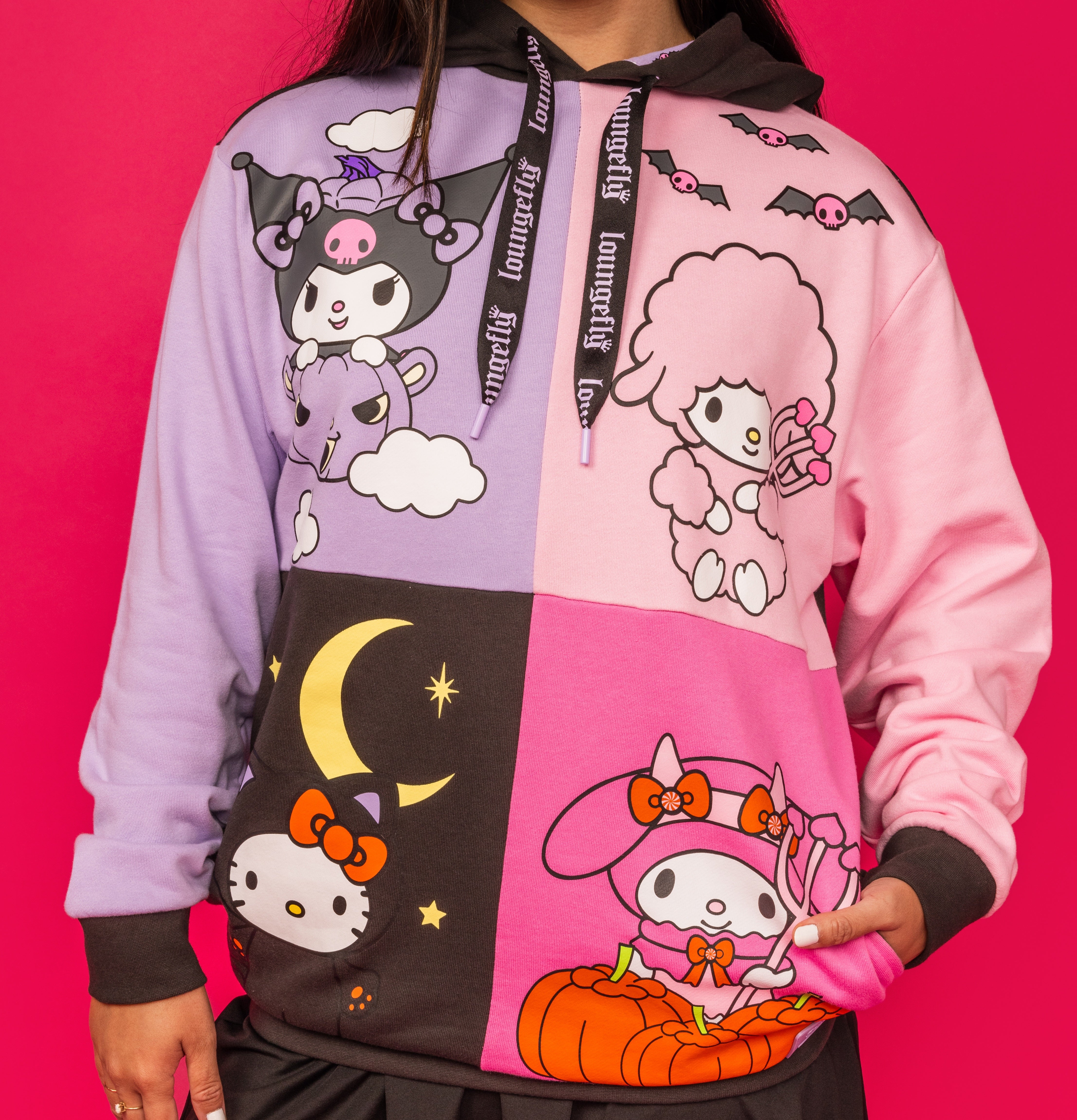 Sweat col rond noir Sanrio Hello Kitty My Melody Kuromi M Sweat col rond noir Sanrio Hello Kitty My Melody Kuromi M