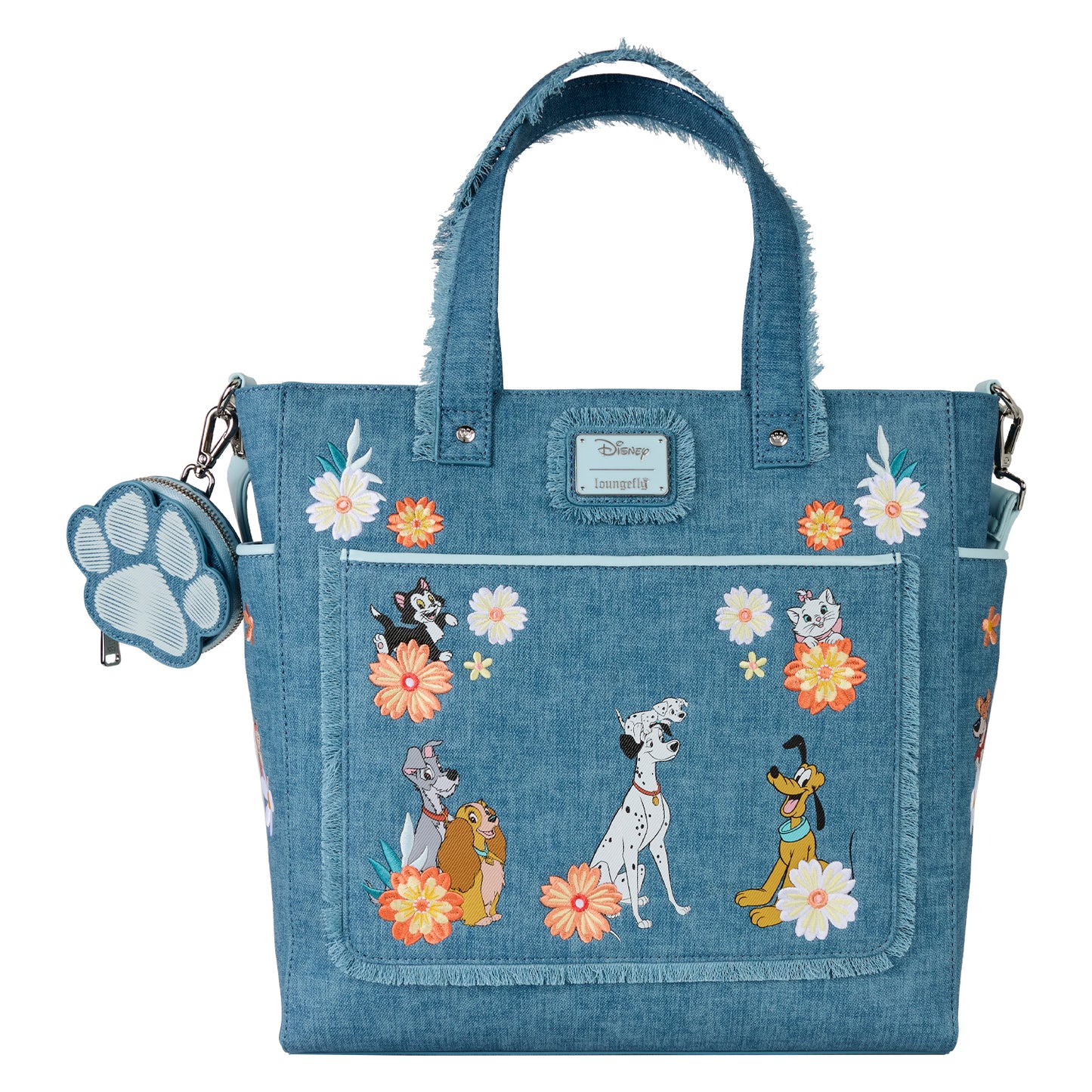 LF DISNEY DOGS & CATS FAUX DENIM CONVERTIBLE TOTE BAG WITH COIN BAG
