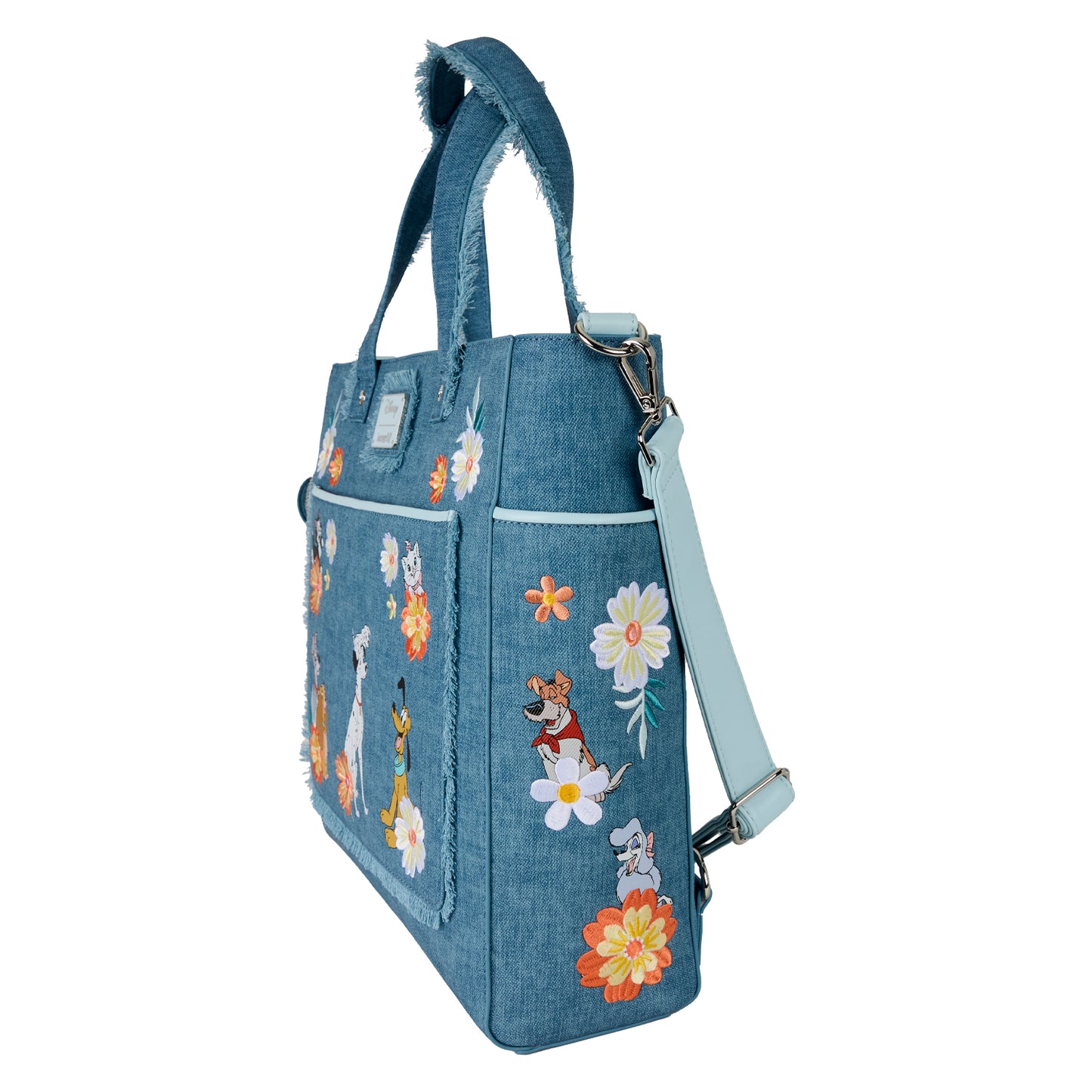 LF DISNEY DOGS & CATS FAUX DENIM CONVERTIBLE TOTE BAG WITH COIN BAG