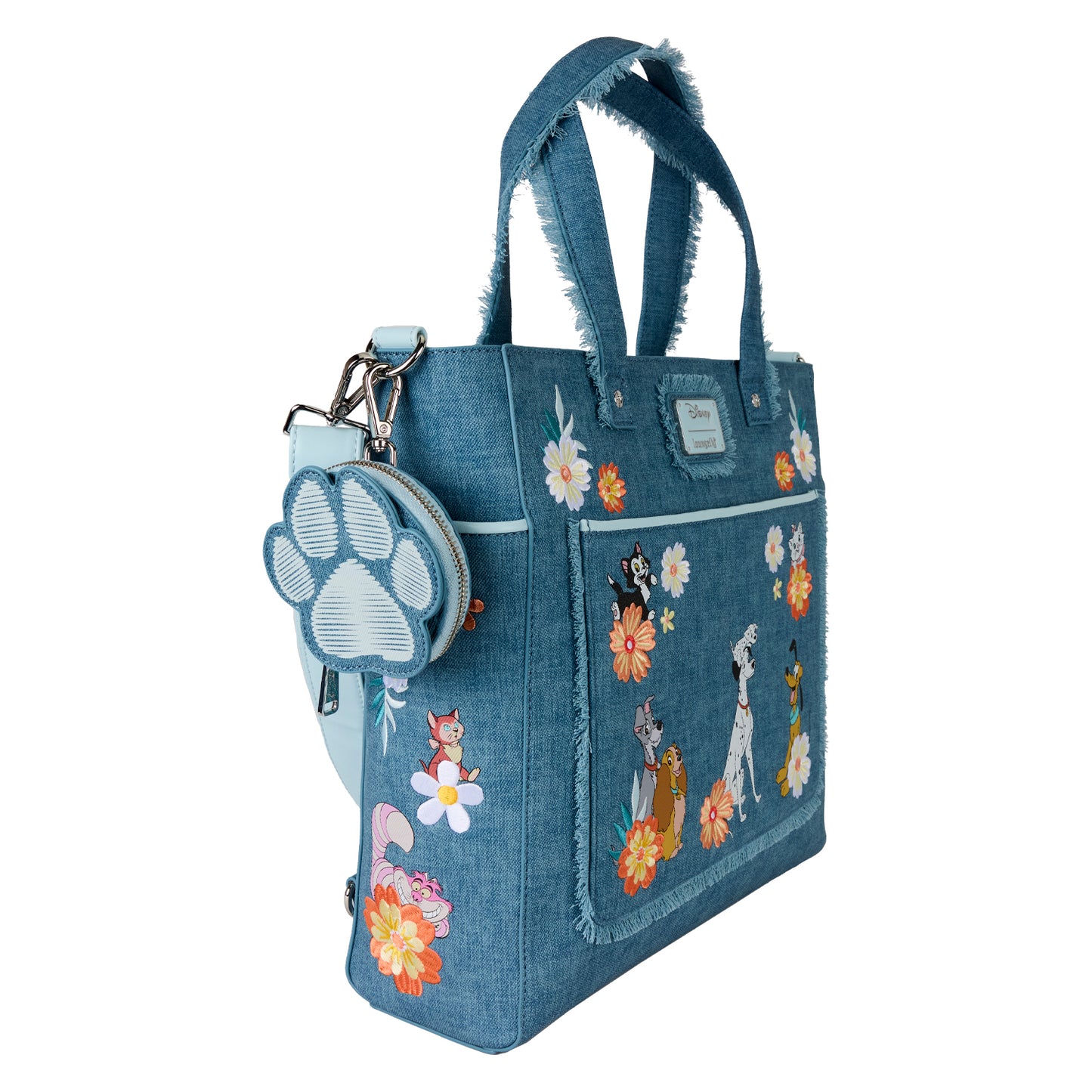 LF DISNEY DOGS & CATS FAUX DENIM CONVERTIBLE TOTE BAG WITH COIN BAG