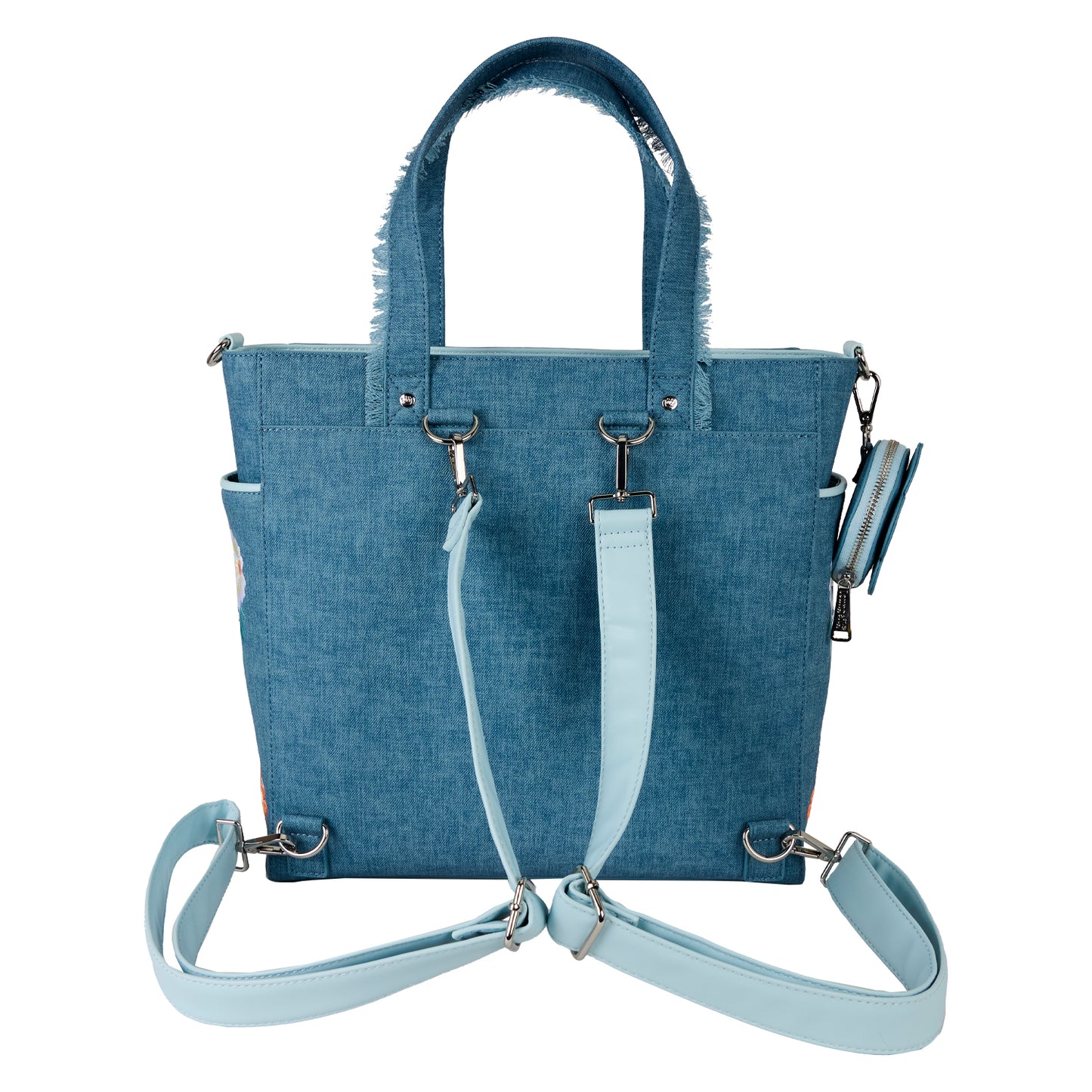 LF DISNEY DOGS & CATS FAUX DENIM CONVERTIBLE TOTE BAG WITH COIN BAG