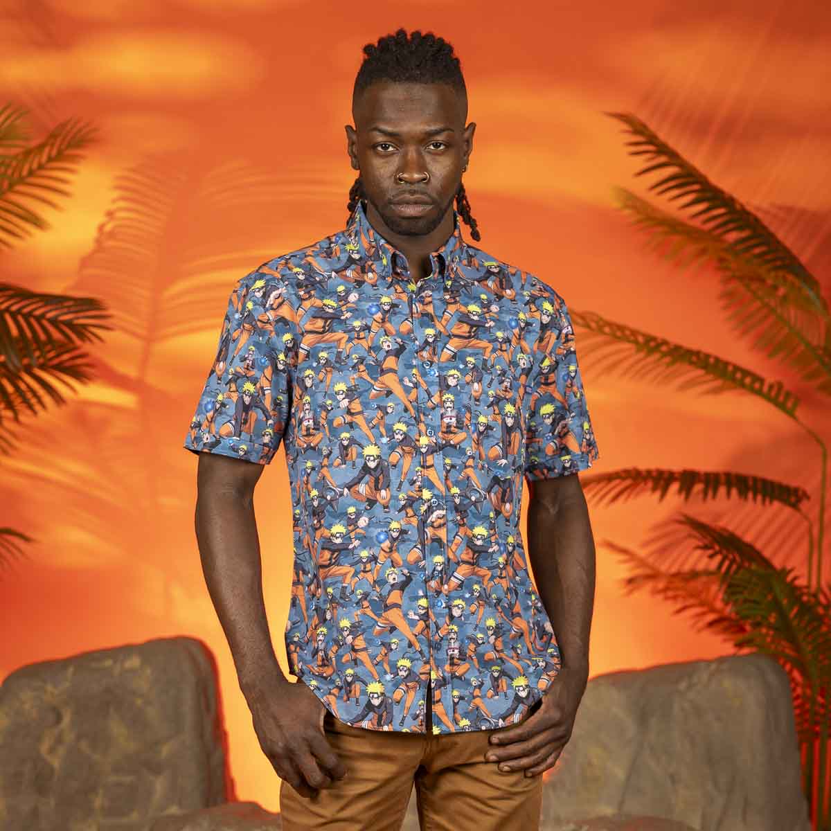 naruto dress shirt Naruto Men's and Big Men's Button Front Resort Shirt with Short Sleeves, Sizes S-3XL