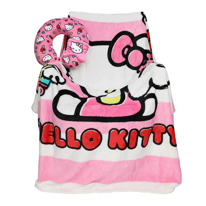 Hello Kitty Neck Pillow, Throw & Eye Mask Travel Set