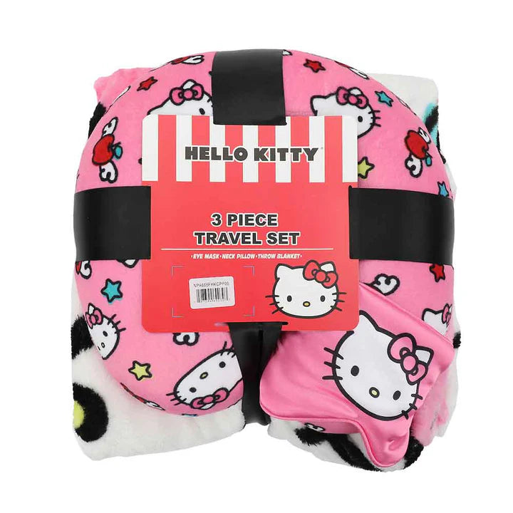 Hello Kitty Neck Pillow, Throw & Eye Mask Travel Set