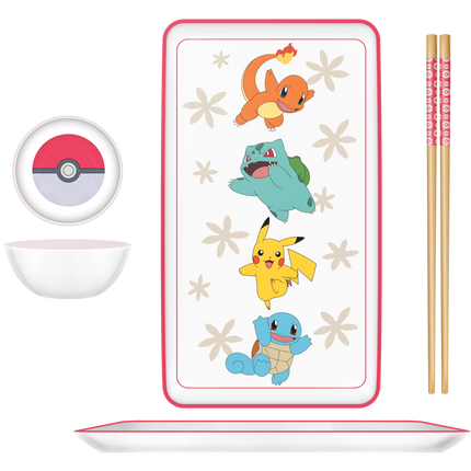 Pokemon Vertical Group Red Sun Boxed 3pc Ceramic Sushi Set