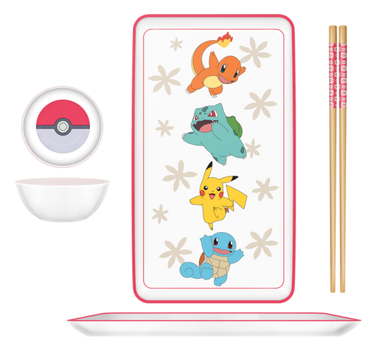 Pokemon Vertical Group Red Sun Boxed 3pc Ceramic Sushi Set