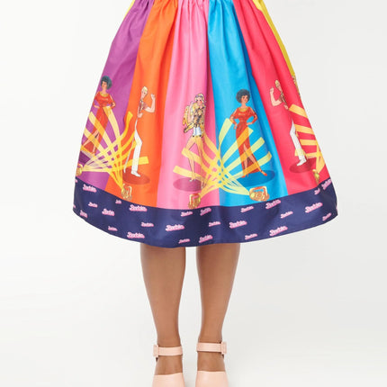 Barbie x Unique Vintage Rainbow Barbie Disco Gellar Swing Skirt