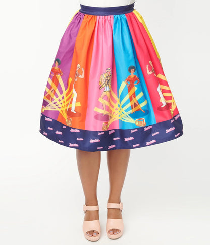 Barbie x Unique Vintage Rainbow Barbie Disco Gellar Swing Skirt