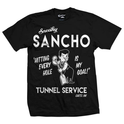 5416-BLACK WHITE | Sneaky Sancho Tunnel Service | Men's Tee