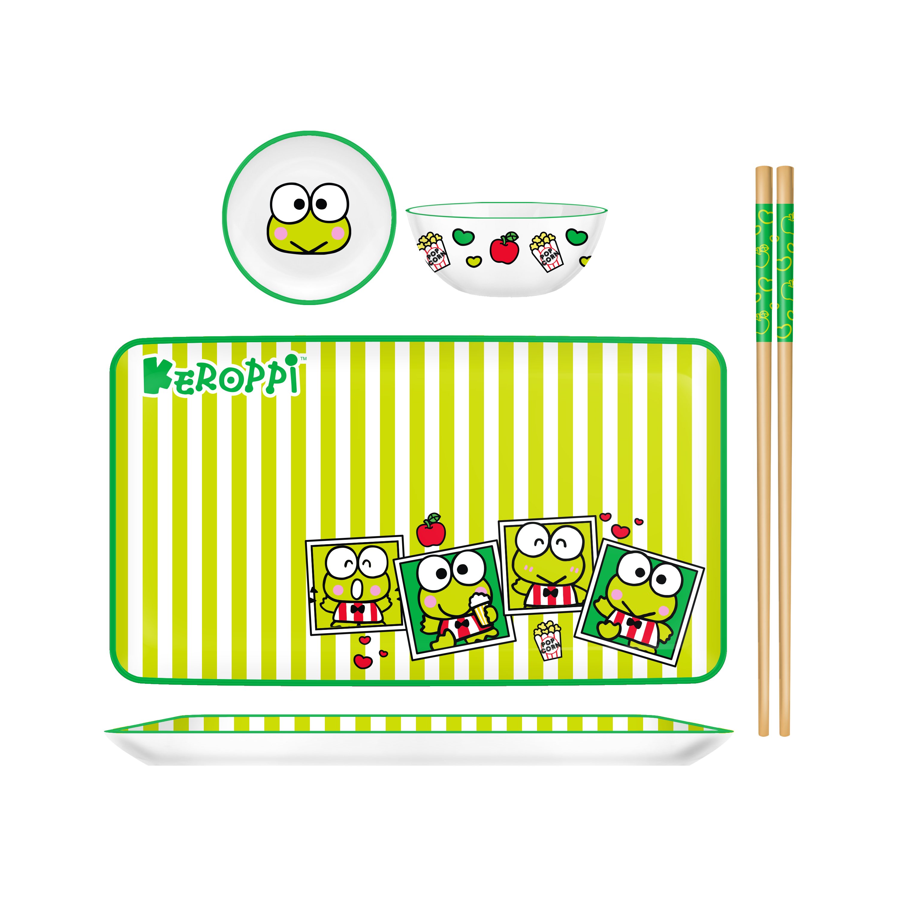 Keroppi Apple Stripe Set  3pc Ceramic Sushi Set- Boxed