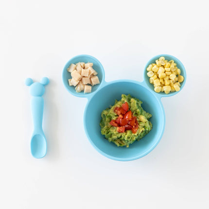 Silicone First Feeding Set: Mickey Mouse Light Blue