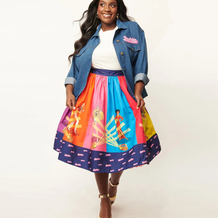 Barbie x Unique Vintage Rainbow Barbie Disco Gellar Swing Skirt