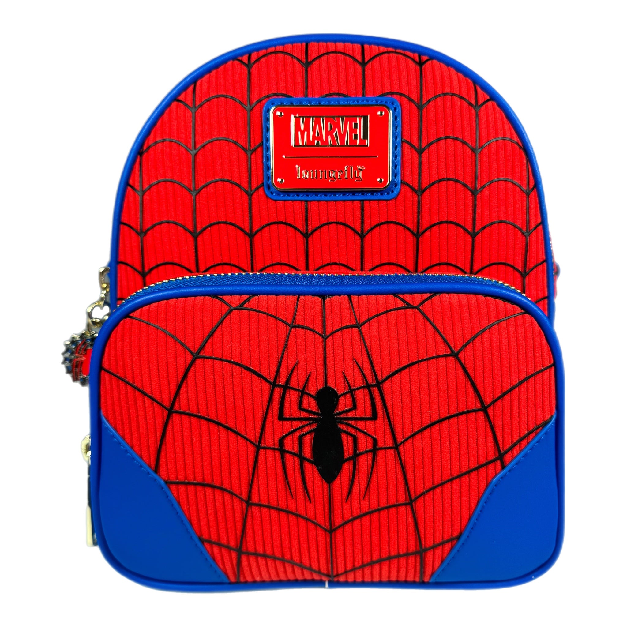 exclusive - spider-man triple pocket multi logo mini backpack Spider-Man Convertible Corduroy Exclusive Loungefly Mini Backpack