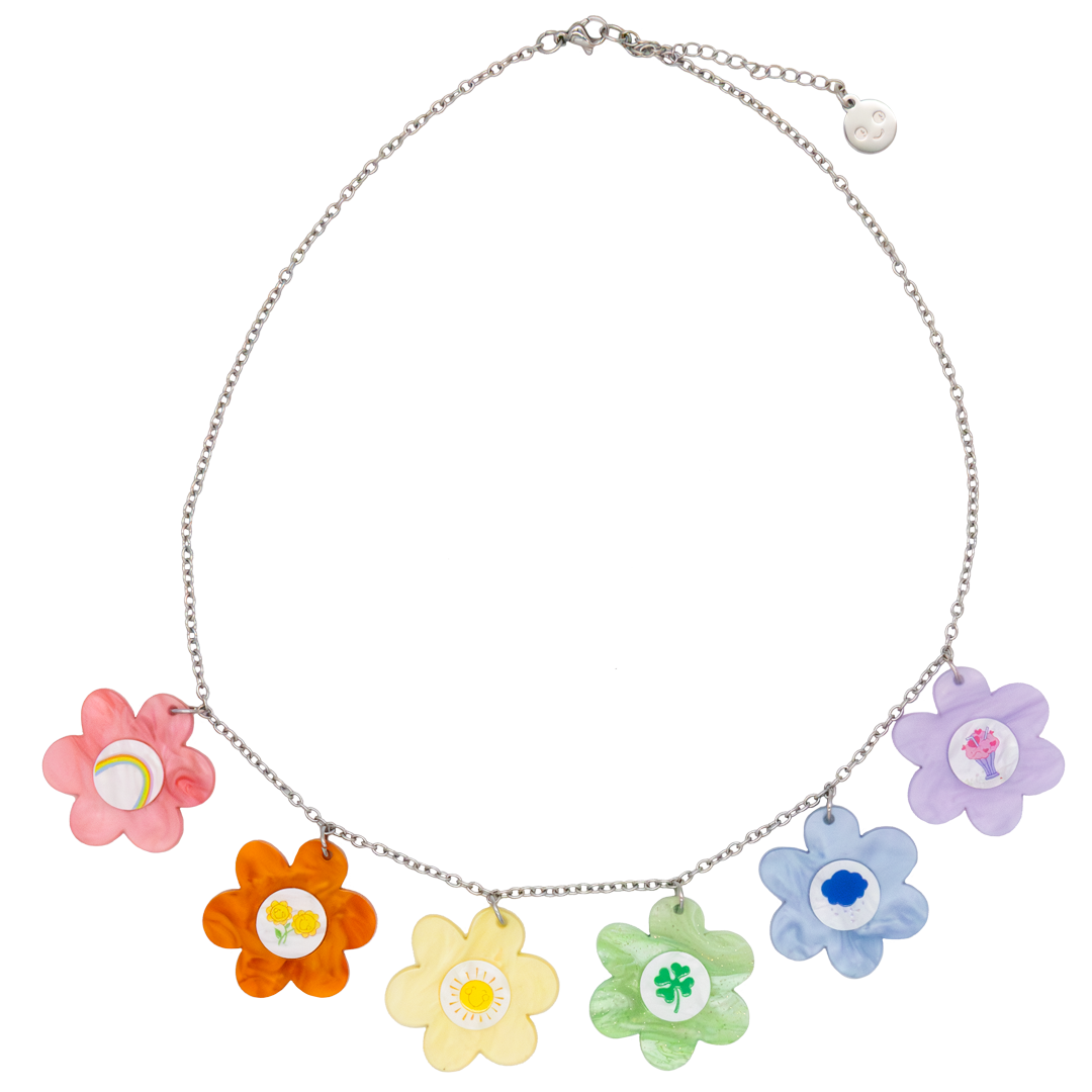 Care Bears Flower Belly Badges Acrylic Charm Necklace