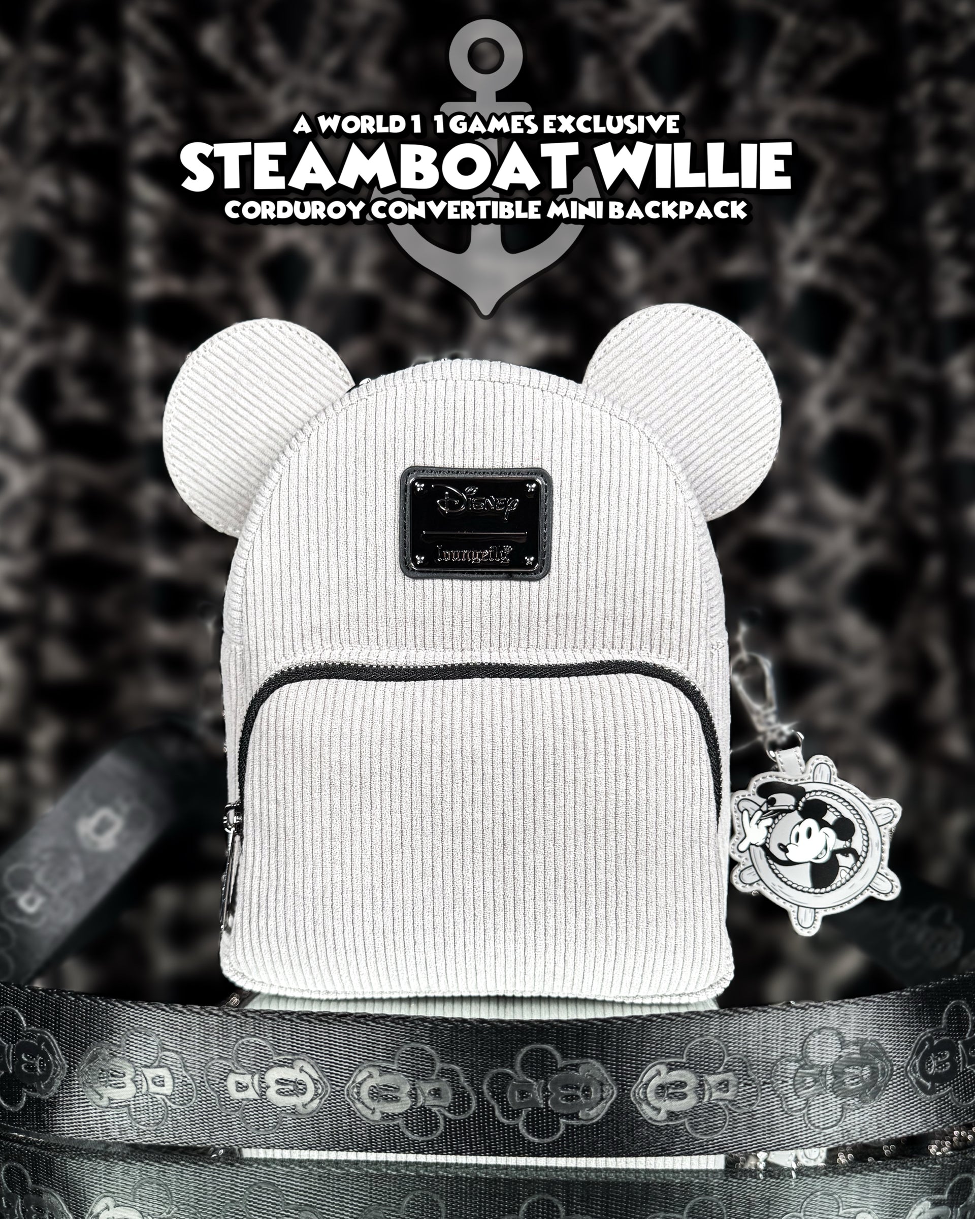 Loungefly! Leather: Walt Disney Steamboat Willie Con Mini Backpack