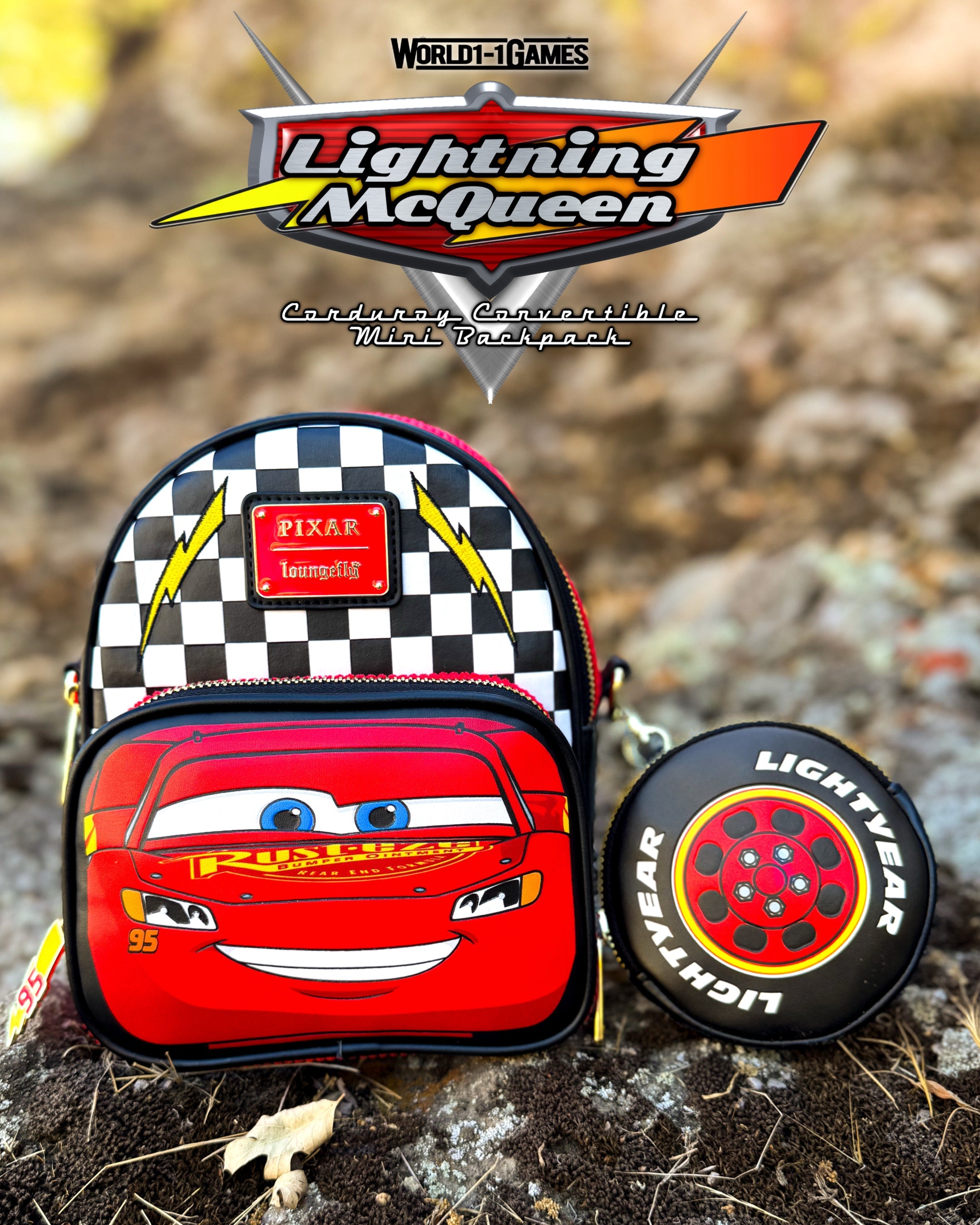 Pixar Cars Lightning McQueen Corduroy Convertible Mini Backpack EXCLUS