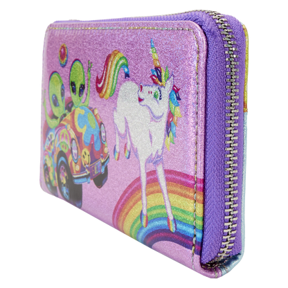 Lisa Frank Holographic Glitter Color Block Zip Around Wallet