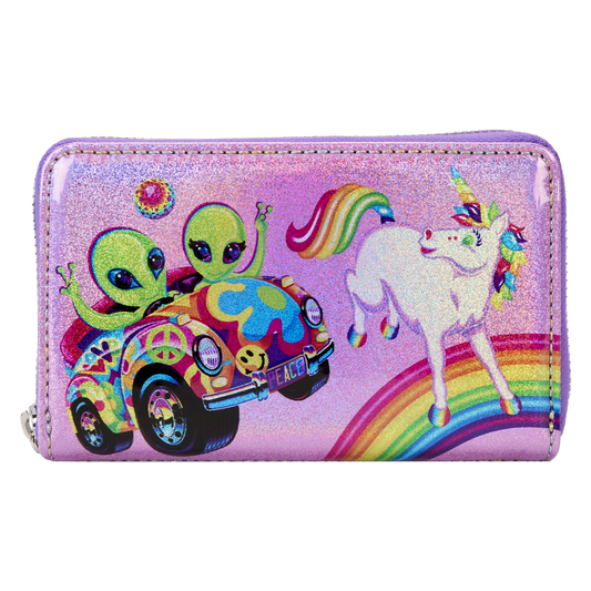 Lisa Frank Holographic Glitter Color Block Zip Around Wallet