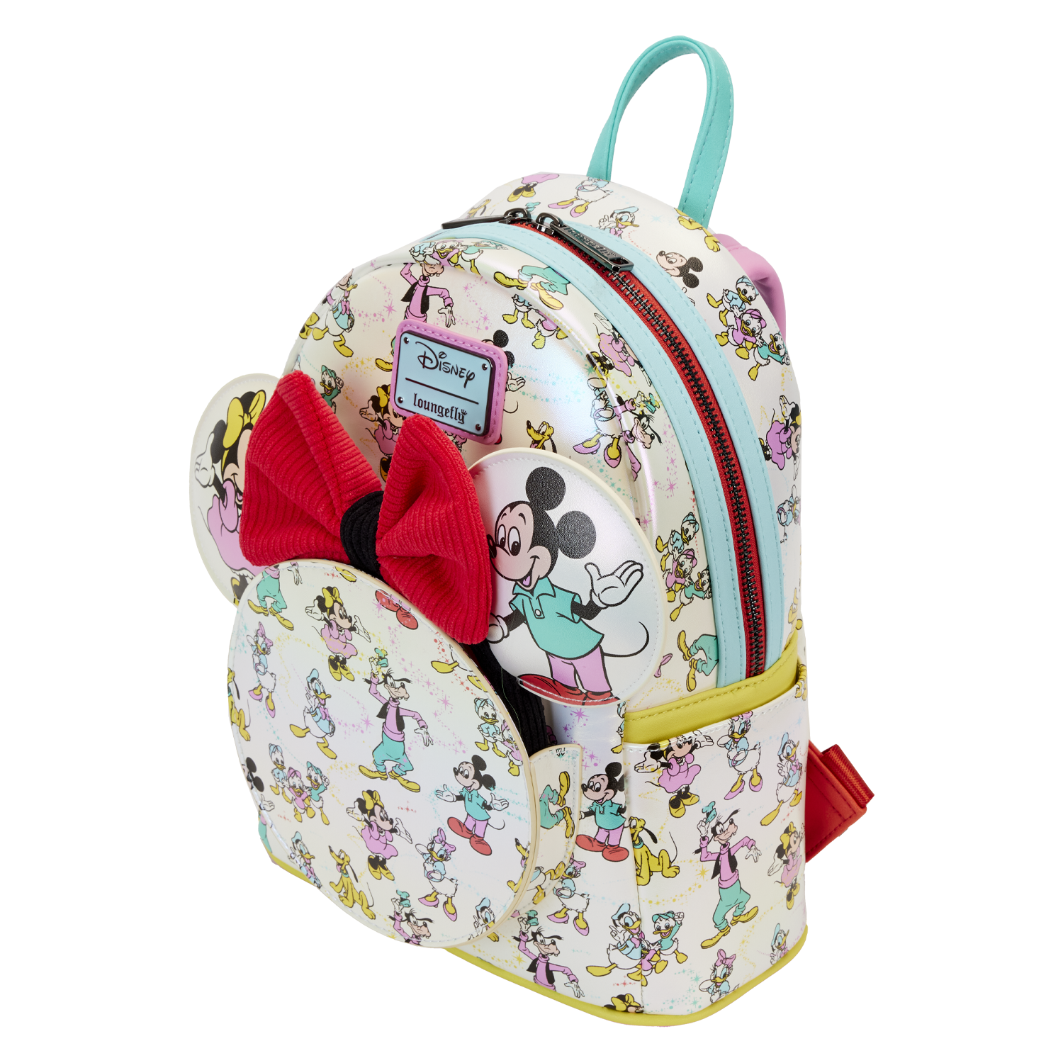Disney100 Mickey & Friends Classic All-Over Print Iridescent Mini Backpack With Ear Headband Loungefly