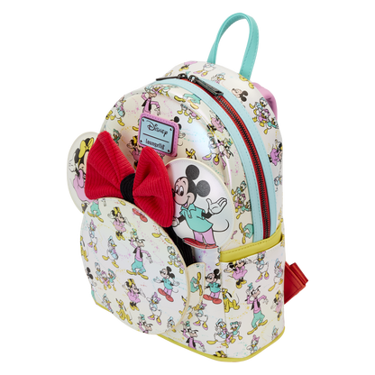 Disney100 Mickey & Friends Classic All-Over Print Iridescent Mini Backpack With Ear Headband Loungefly