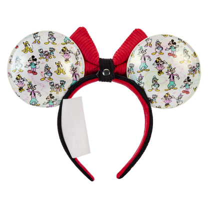 Disney100 Mickey & Friends Classic All-Over Print Iridescent Mini Backpack With Ear Headband Loungefly