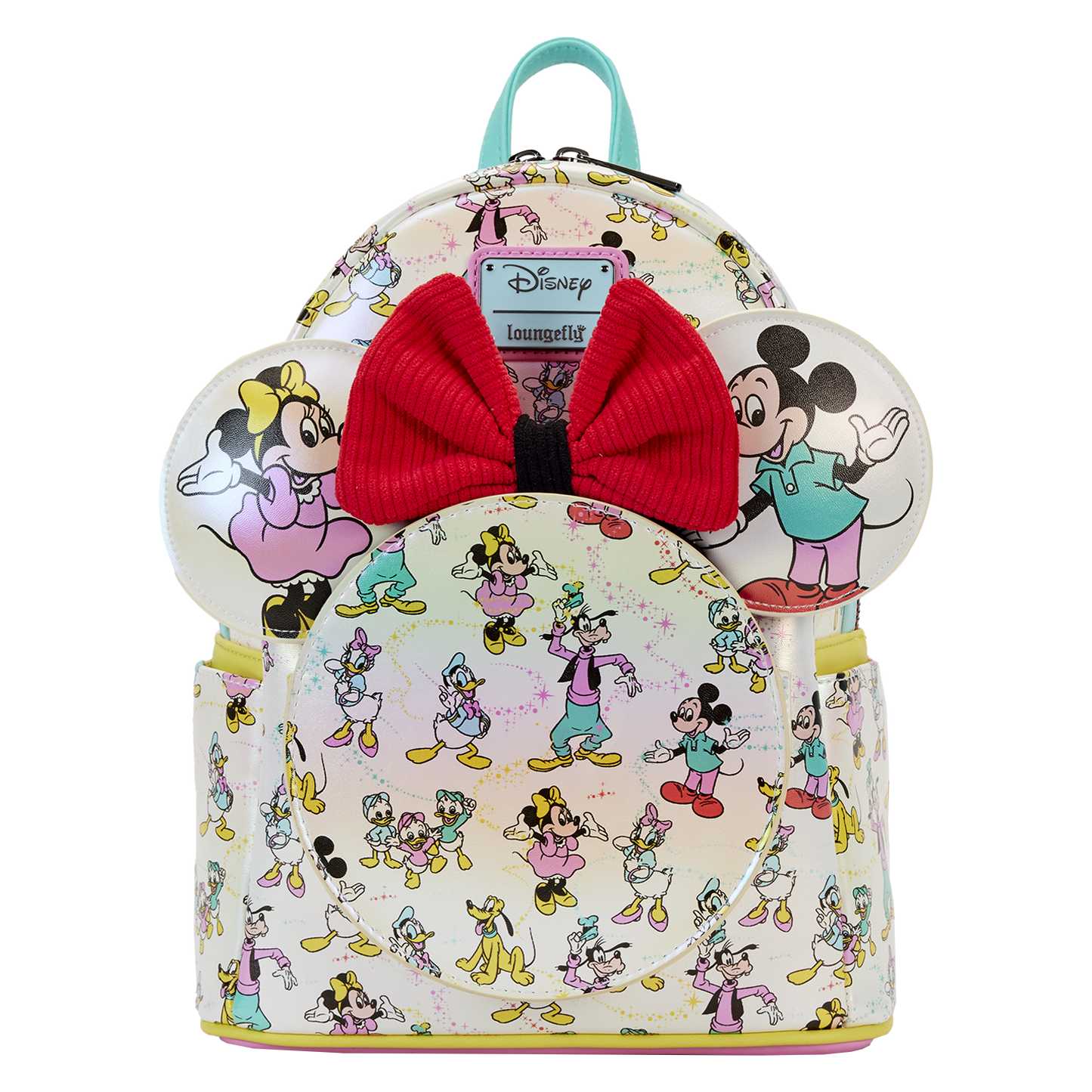 Disney100 Mickey & Friends Classic All-Over Print Iridescent Mini Backpack With Ear Headband Loungefly