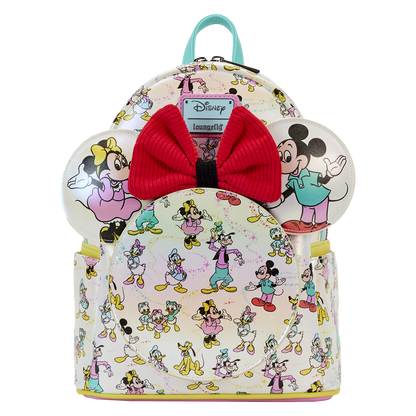 Disney100 Mickey & Friends Classic All-Over Print Iridescent Mini Backpack With Ear Headband Loungefly