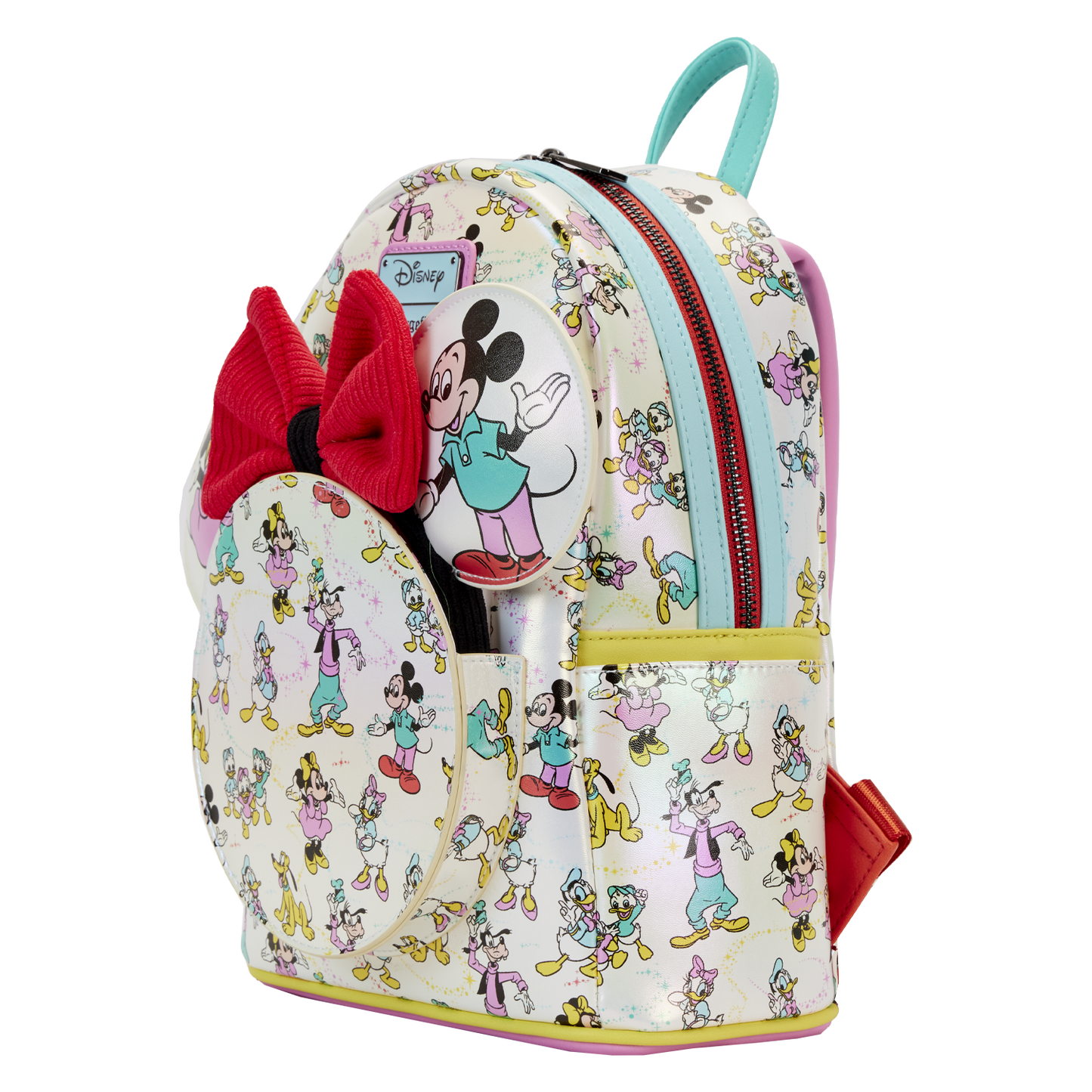 Disney100 Mickey & Friends Classic All-Over Print Iridescent Mini Backpack With Ear Headband Loungefly