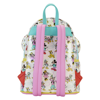 Disney100 Mickey & Friends Classic All-Over Print Iridescent Mini Backpack With Ear Headband Loungefly