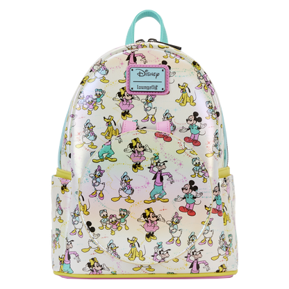 Disney100 Mickey & Friends Classic All-Over Print Iridescent Mini Backpack With Ear Headband Loungefly