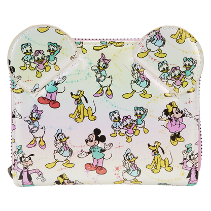 Disney100 Mickey & Friends Classic All-Over Print Iridescent Zip Around Wallet