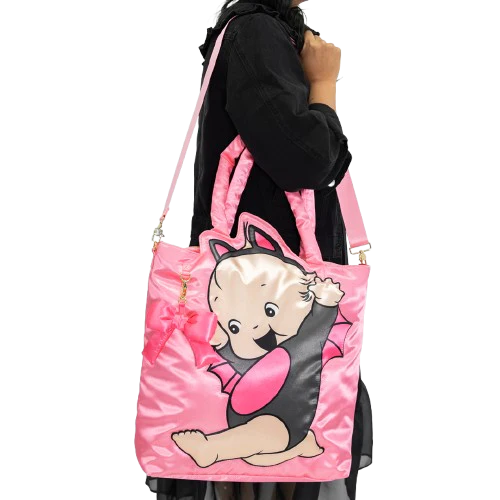 Kewpie Bat Pink Puffy Tote Bag w/ Ribbon Charm