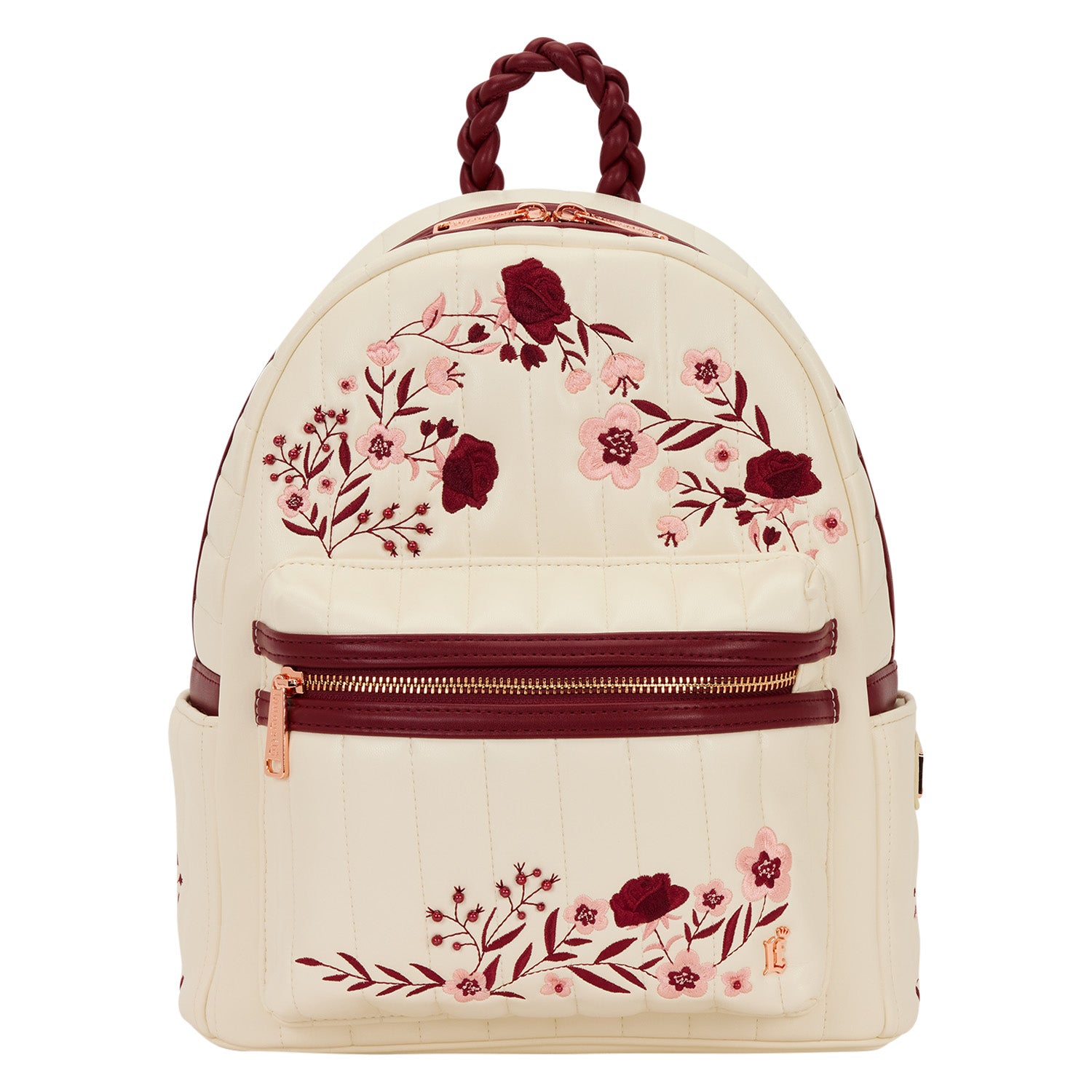 Cream & Red Floral Mid-Sized Backpack 1