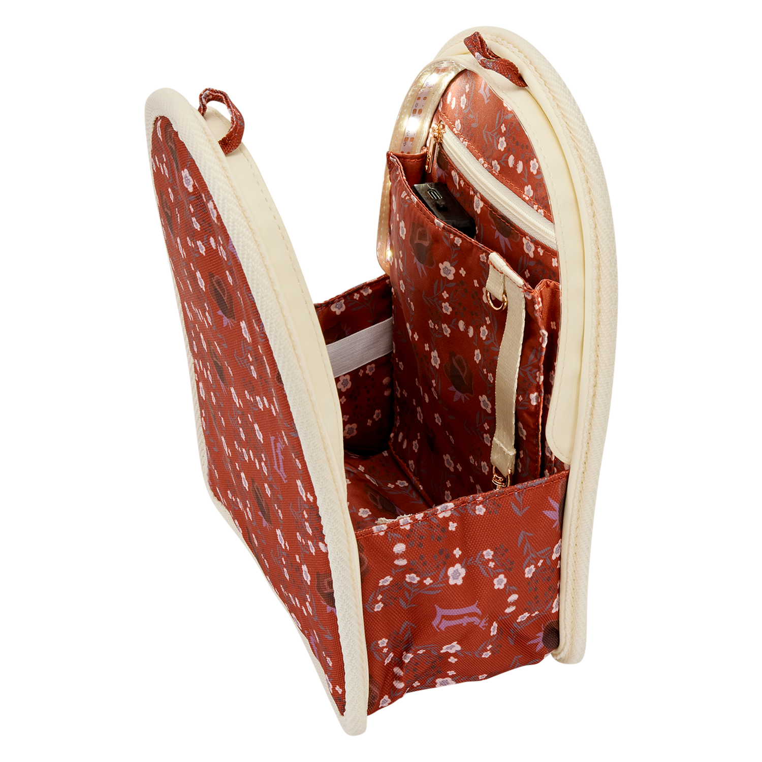 Cream & Red Floral Light-Up Mini Backpack Insert Organizer 3
