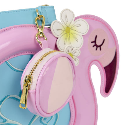 Flamingo Pool Float Figural Crossbody Bag with Coin Bag