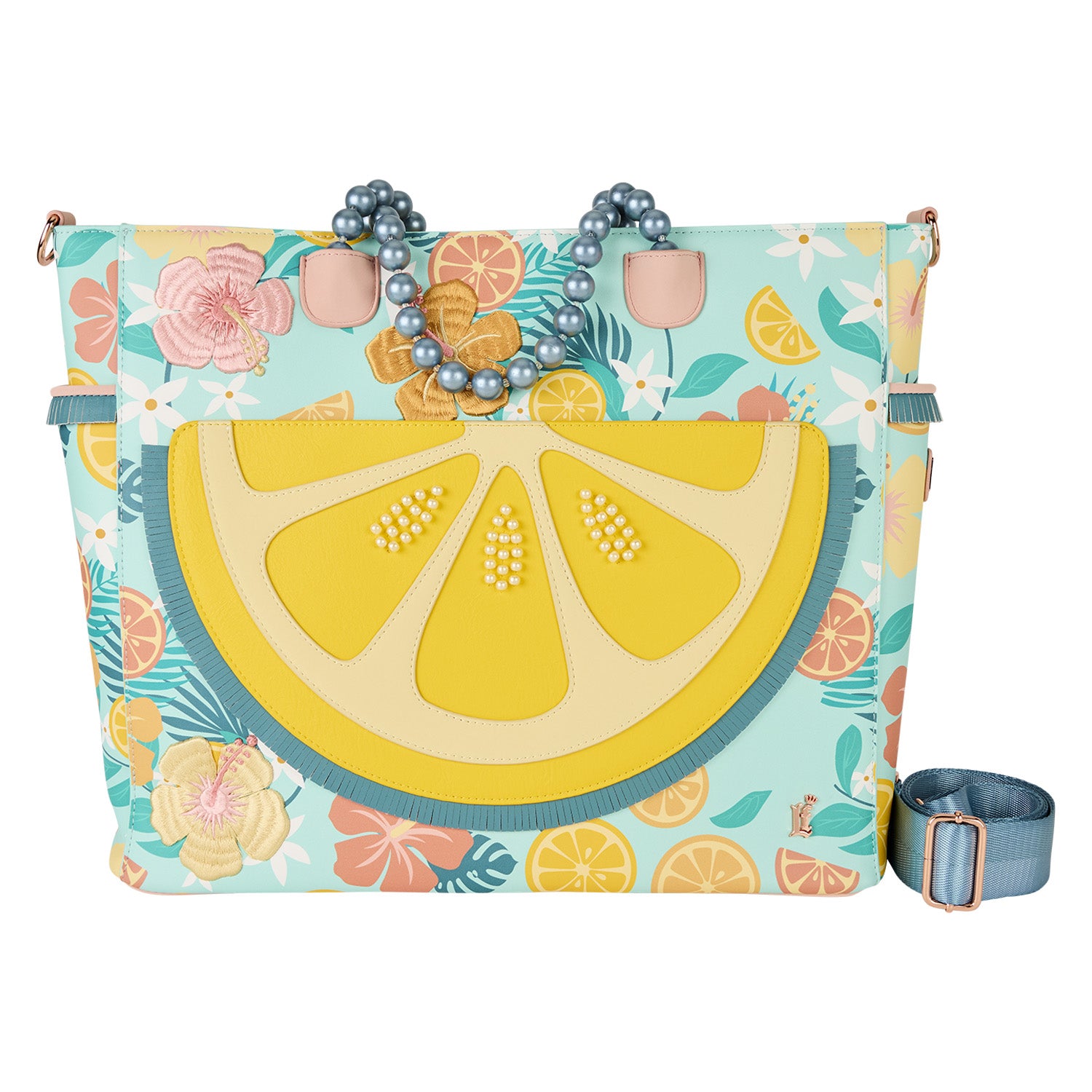 Tropical Lemon Floral Convertible Backpack & Tote Crossbody Bag