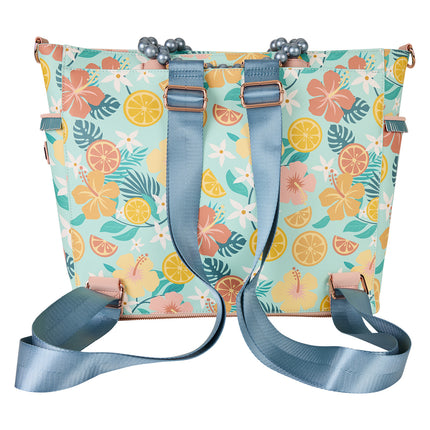 Tropical Lemon Floral Convertible Backpack & Tote Crossbody Bag