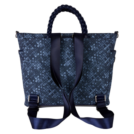 Blue Checkered Convertible Backpack & Tote Crossbody Bag