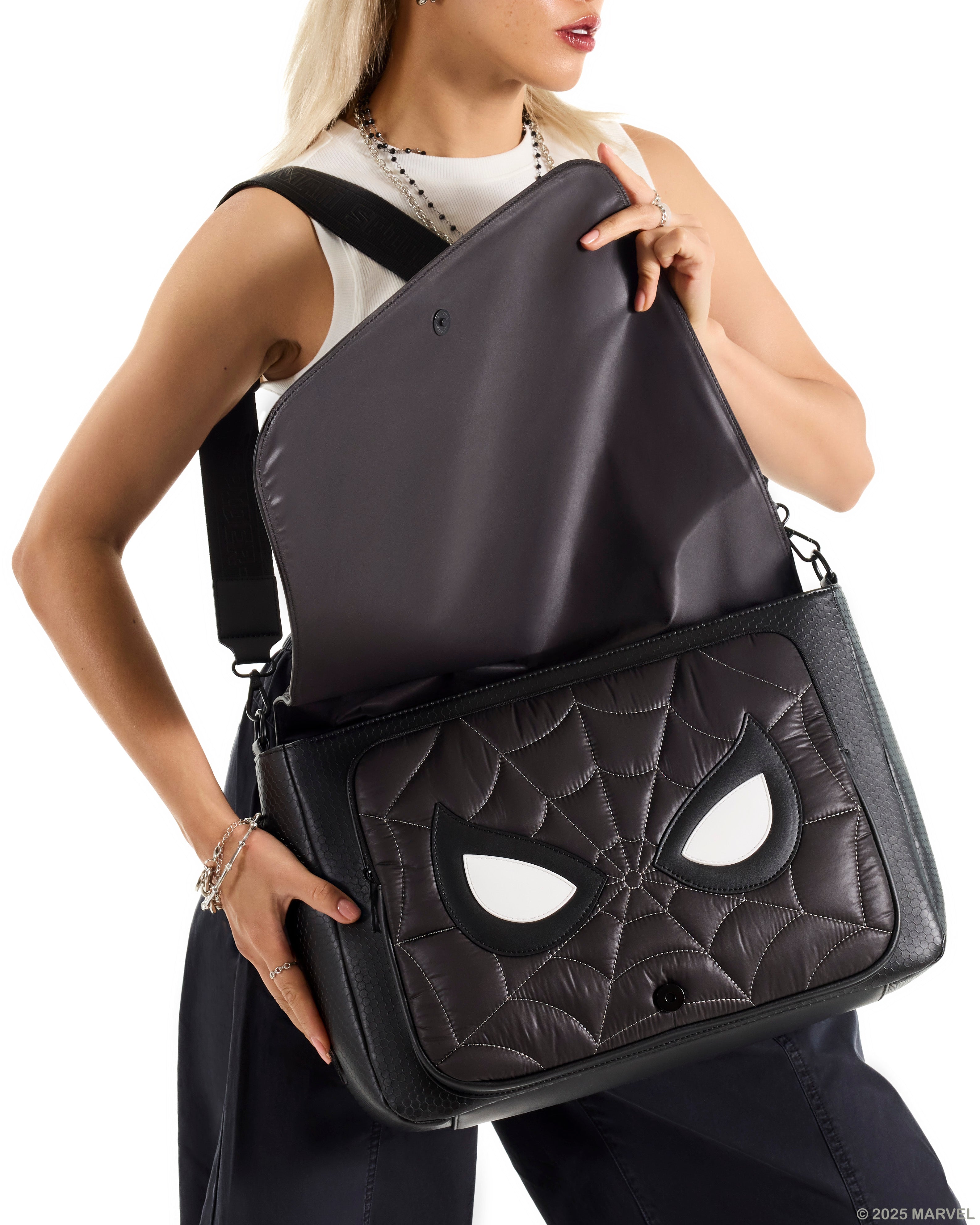 Spider-Man Black & White Suit Quilted Messenger Crossbody Bag