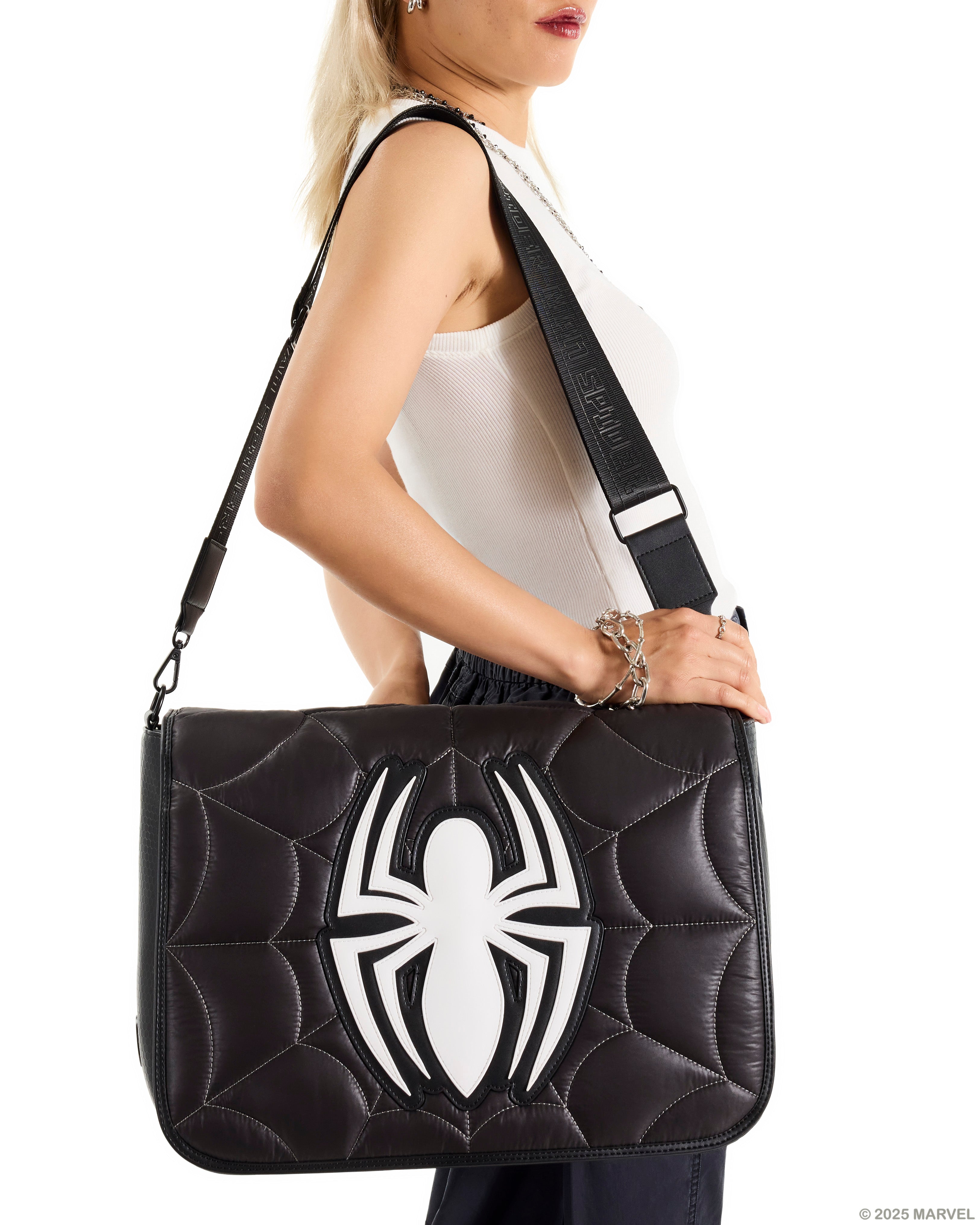 Spider-Man Black & White Suit Quilted Messenger Crossbody Bag