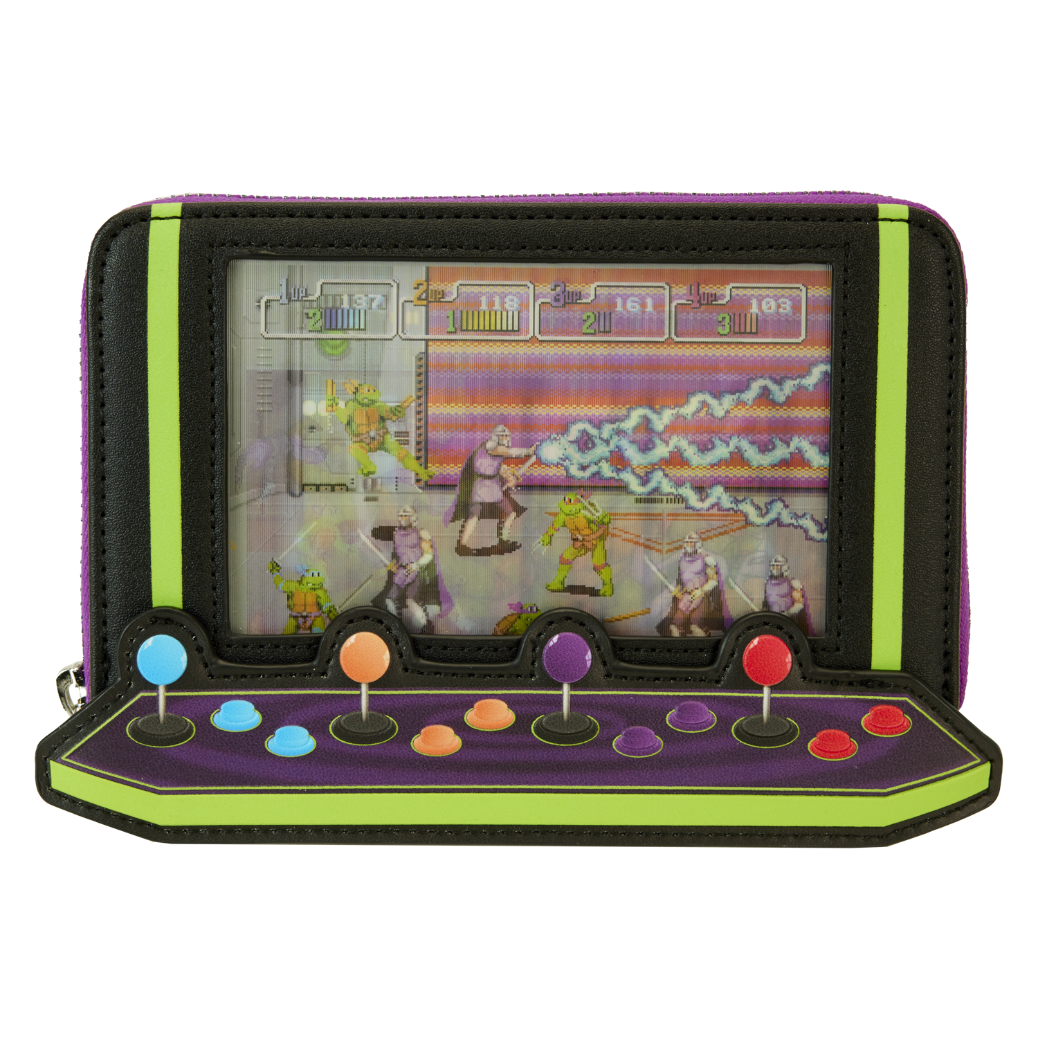 Teenage Mutant Ninja Turtles 40th Anniversary Vintage Arcade Lenticular Glow Zip Around Wallet