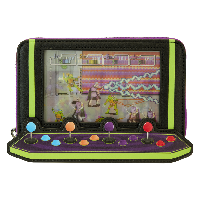Teenage Mutant Ninja Turtles 40th Anniversary Vintage Arcade Lenticular Glow Zip Around Wallet