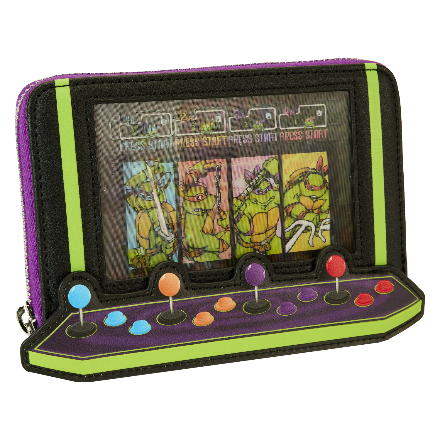 Teenage Mutant Ninja Turtles 40th Anniversary Vintage Arcade Lenticular Glow Zip Around Wallet