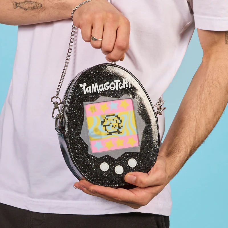 Tamagotchi Black Glitter Crossbody Bag