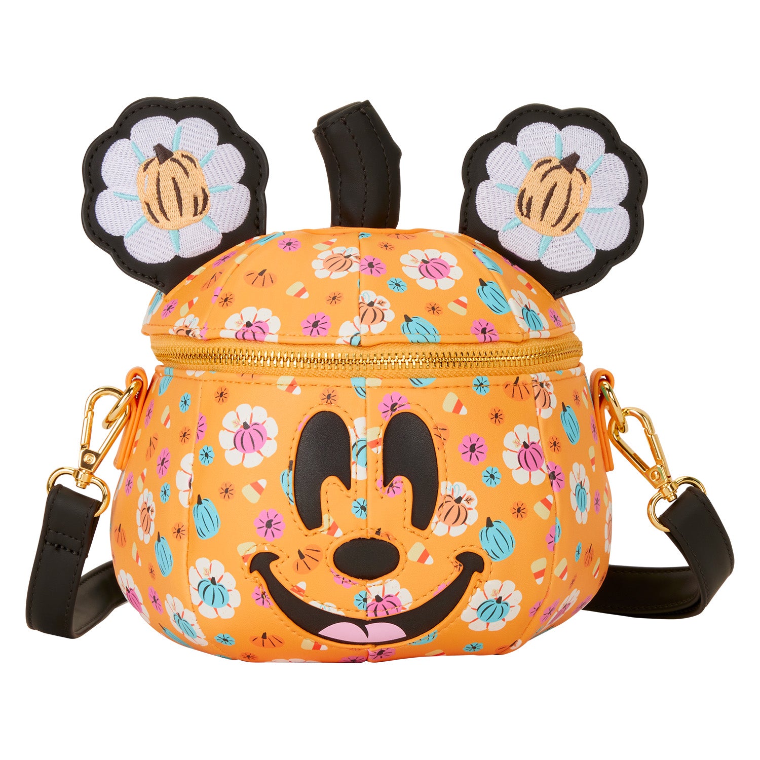 Mickey Mouse Floral Pumpkin Head Glow Figural Crossbody Bag