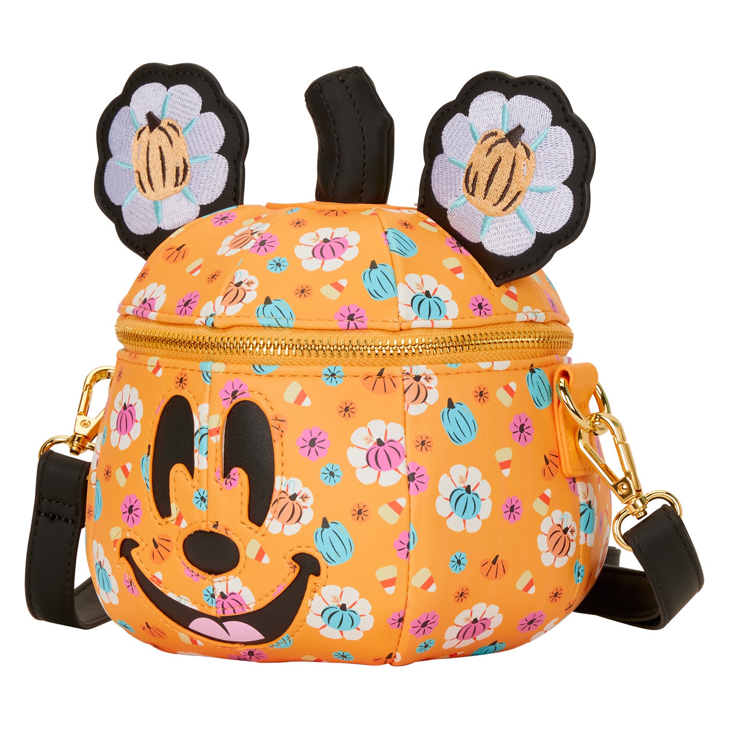 Mickey Mouse Floral Pumpkin Head Glow Figural Crossbody Bag
