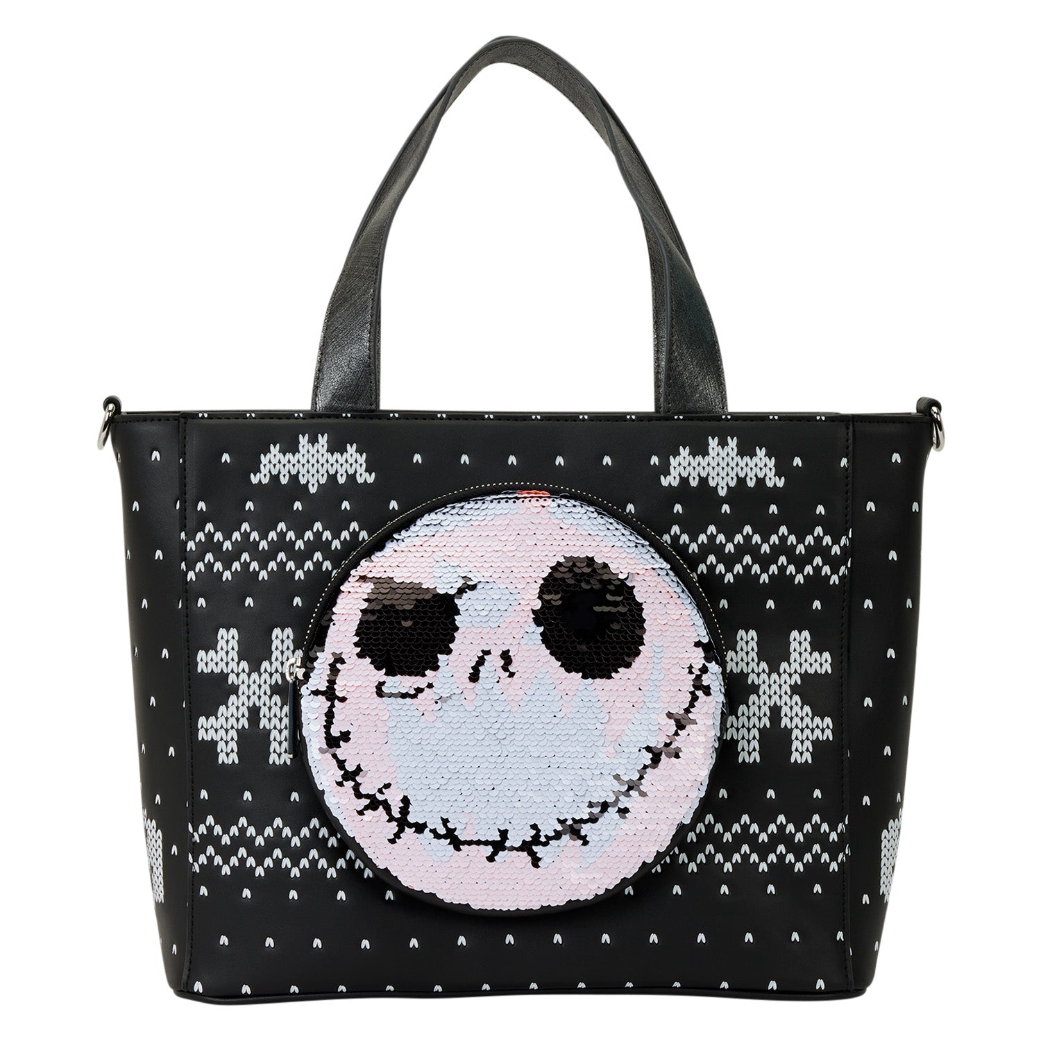 Jack Skellington Reversible Sequins Tote Crossbody Bag with Coin Bag