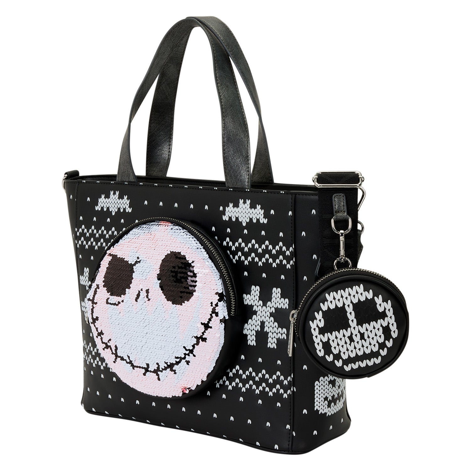 Jack Skellington Reversible Sequins Tote Crossbody Bag with Coin Bag 4