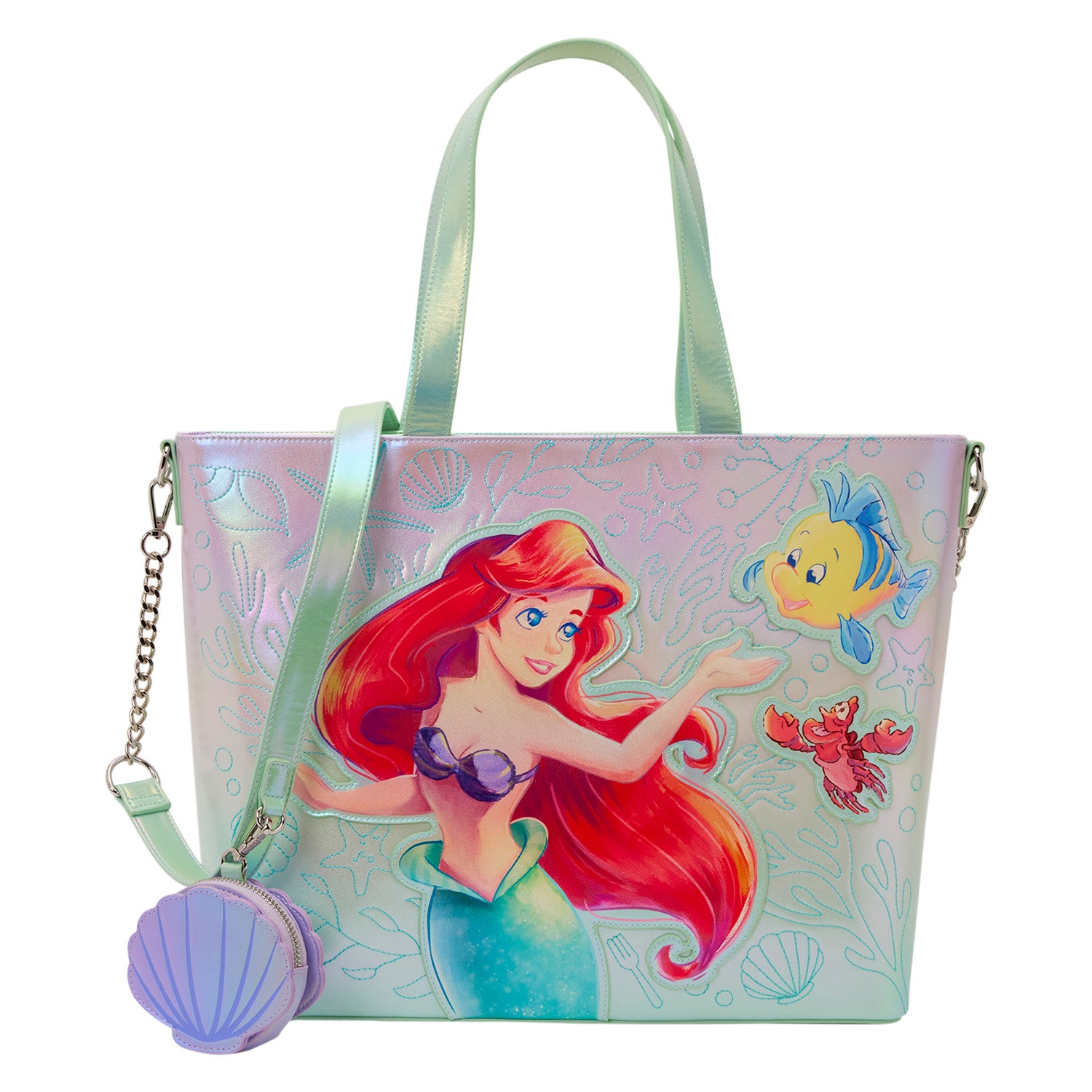 The Little Mermaid Ariel & Flounder Tote Bag with Coin Bag