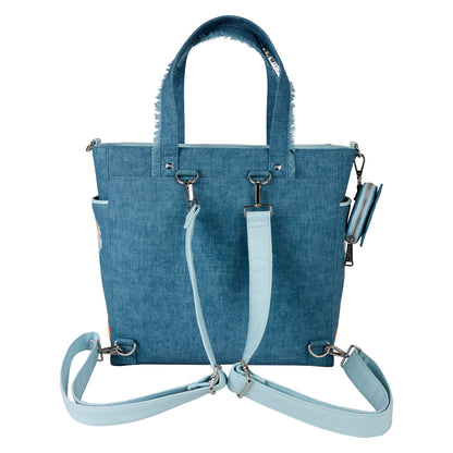 LF DISNEY DOGS & CATS FAUX DENIM CONVERTIBLE TOTE BAG WITH COIN BAG